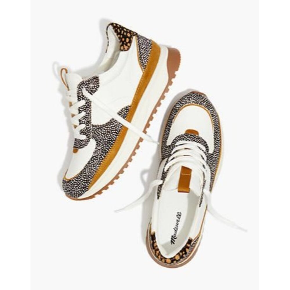 Madewell Kickoff Trainer Sneakers in Leather Spot Mix Calf Hair Olive Grove